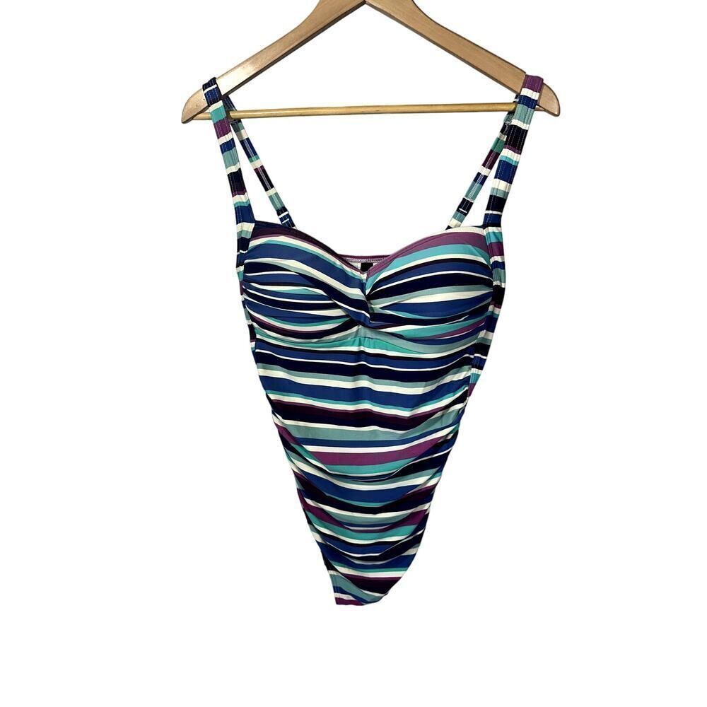 BOND-EYE AUSTRALIA Women's Striped Twist Front One Piece Swim Suit Blue Size 14